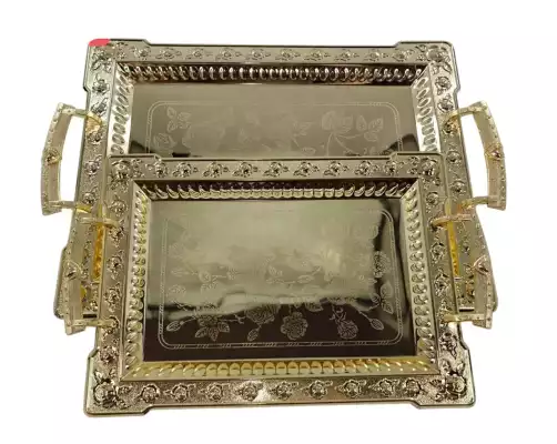 Поднос сервировочный золотистый 2233, набор 2 шт